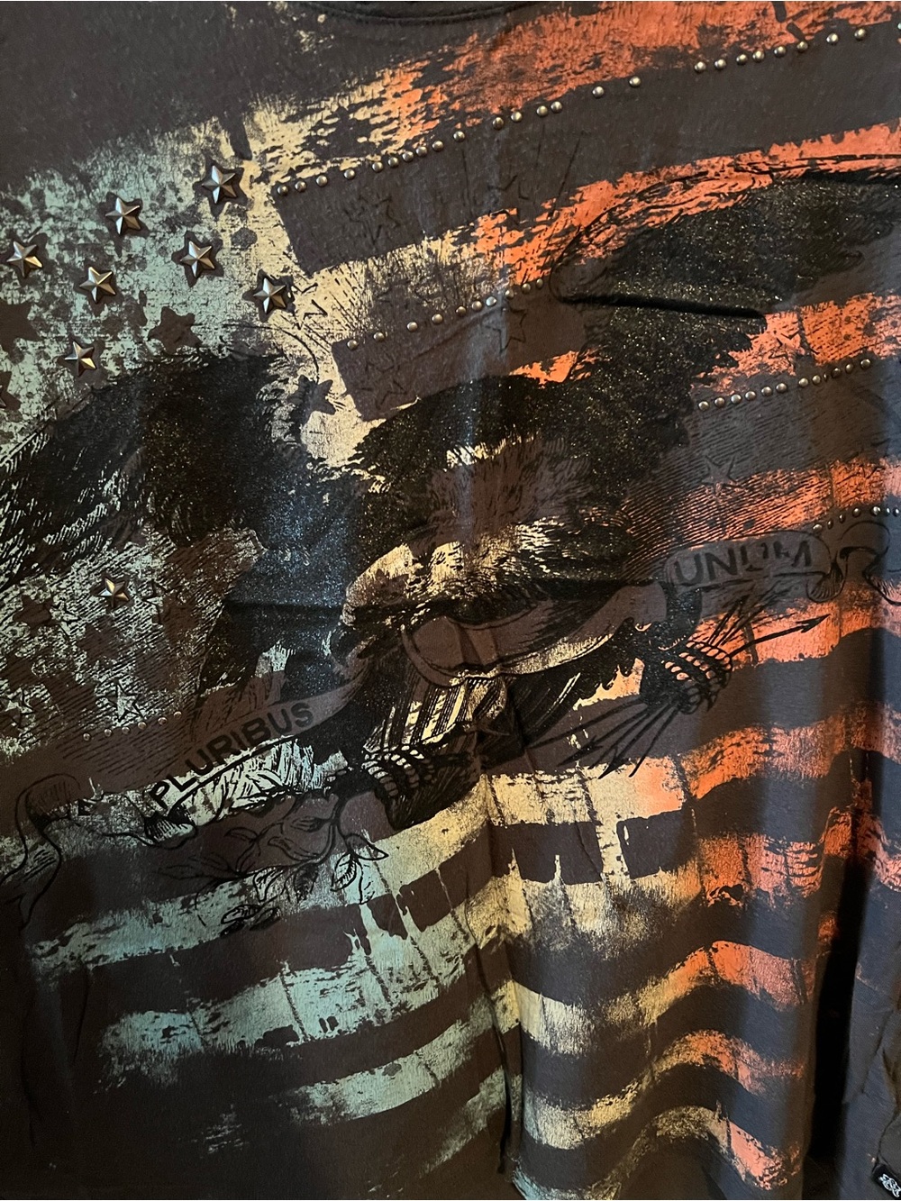 Rock And Republic Gray Short Sleeve T-Shirt Flag Shirt size large - Picture 3 of 5